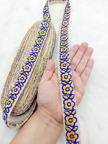 Beige Art Silk Lace Trim in Floral Embroidery, Decorative Trim, Trim By 3 Yards